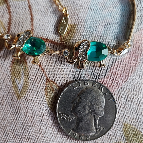 Dark Faceted Teal 18kt Gold Plated Puffed Lucky Elephant Segmented Bracelet NEW - Picture 10 of 11